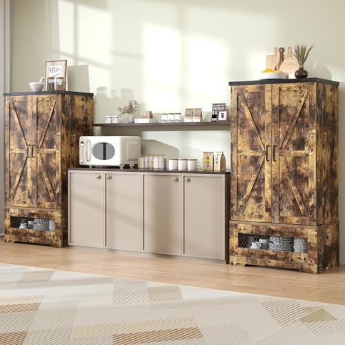 47" Farmhouse Pantry Cabinet with Barn Door & Large Drawer