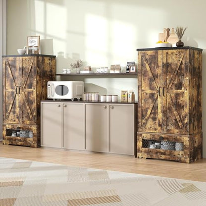 47" Farmhouse Pantry Cabinet with Barn Door & Large Drawer