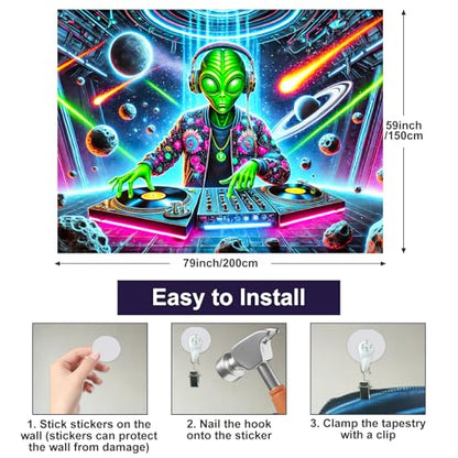 Alien UFO Tapestry Blacklight DJ Tapestry 78 x 59 Inch