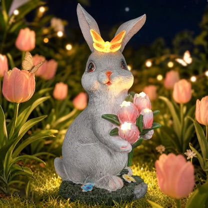 Solar Garden Rabbit Statue Outdoor Decor