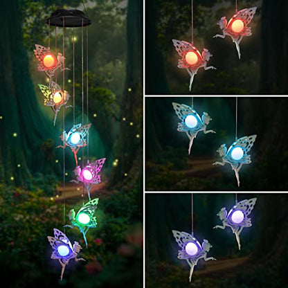 Solar Wind Chimes for Outside Changing Colors Fairy Wind Chime Lights Windchimes Outdoors Unique Decorative Mobile Gifts for Mother's Day Thanksgiving Christmas Birthday