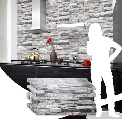 GRAZPG7117 5 Grey Faux Stone PVC 3D Wall Panel (25.6 Sq Ft)