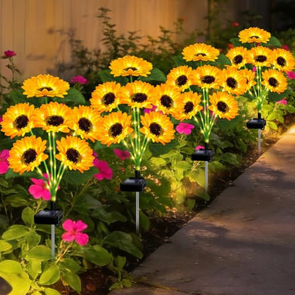 4 Pack Solar Sunflower Lights with 24 Solar Flowers Garden Decor (2 Count)