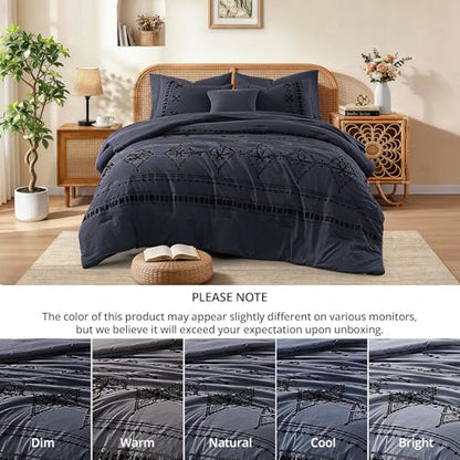 King Size Comforter Set Embroidery Floral 7 Pieces Bed in a Bag