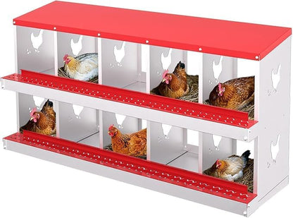 Chicken Nest Box, 10-Compartment Egg-Laying Box, Metal Hen House, Convenient for Collecting Eggs - Ventilated Poultry House Equipment - Suitable for Hens, Ducks Red,Without Stand