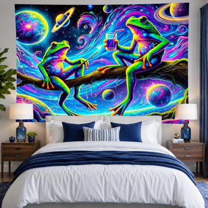 Blacklight Tapestry Space Frog Party Backdrop 78 x 59 Inch