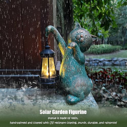 Cat Garden Statue Outdoor Décor with Solar Lights Lantern