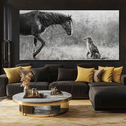 Horse Canvas Wall Decor Grey Wall Picture Modern Wall Hangings Decor 29"x58" Canvas Wall Art for Bedroom Kitchen Artwork