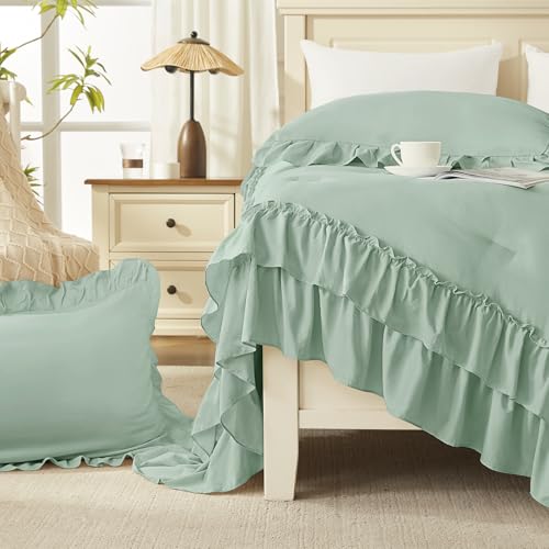 Sage Ruffle Comforter Set Queen Size