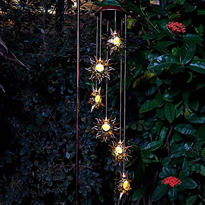 Sun Solar Wind Chimes for Outside Hanging Garden Lights Solar Christmas Decorations Outdoor for Women