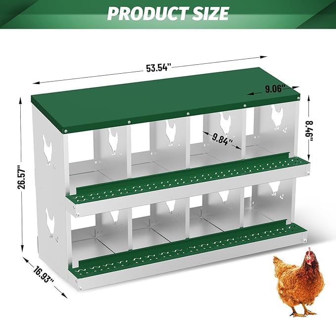 Chicken Nest Box, 8-Compartment Egg-Laying Box, Metal Hen House, Convenient for Collecting Eggs - Ventilated Poultry House Equipment - Suitable for Hens, Ducks Green, Without Stand
