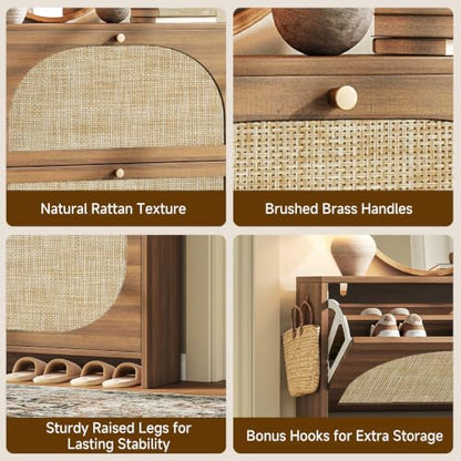 Rattan Arched Accent Shoe Storage Cabinet