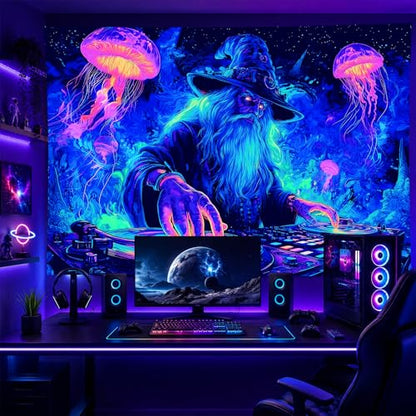 Blacklight Tapestry Wizard DJ Party Backdrop 78 x 59 Inch