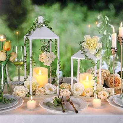 2 Pcs Wedding Lanterns Decorative with Candles White Farmhouse Lanterns (2 Count)