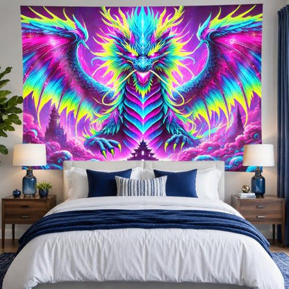 Blacklight Tapestry Fire Dragon Neon Decor 78 x 59 Inch