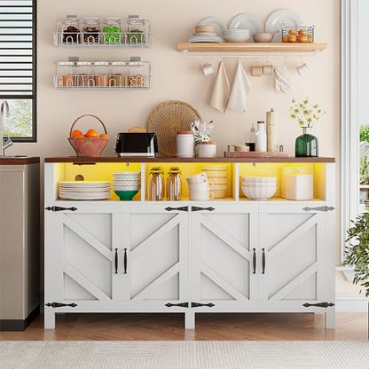 Buffet Sideboard with Storage with Power Outlets & LED Light
