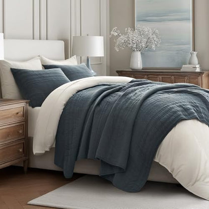 HOME 100% Cotton Modern Lines Quilt Set Queen Size