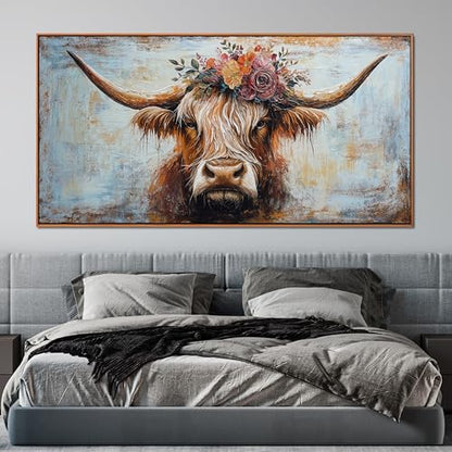 Canvas Wall Art Decor Canvas Art Wall Decor Highland Cow Wall Art Prints Wall Art Picutures for Living Room Large Vintage Wall Art Decor Framed Artwork for Walls Home Bedroom Office Decorations 29" X 59"