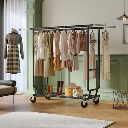 Clothing Rack 650LBS Heavy Duty Collapsible Double Rods Shelves