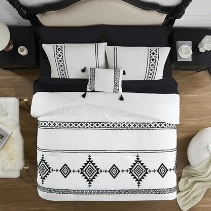 Embroidery King Size Comforter Set 7 Pieces White Bed in a Bag