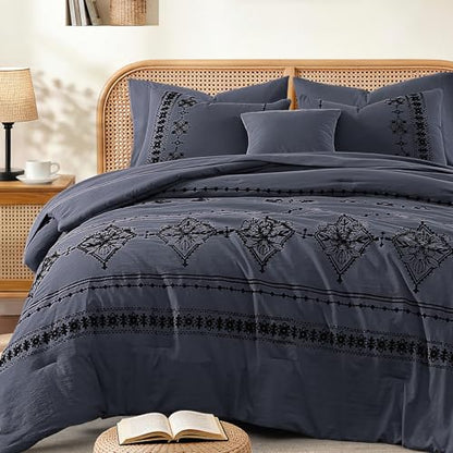 Full Size Comforter Set Embroidery Floral 7 Pieces Bed in a Bag