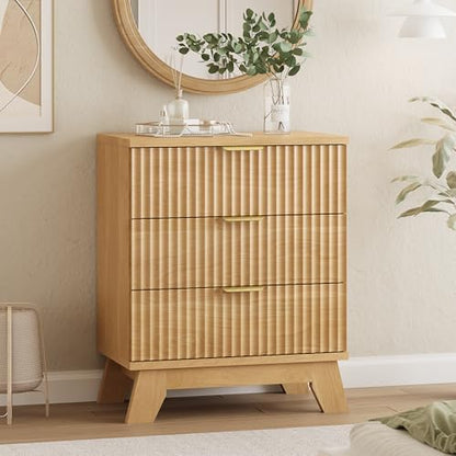 Fluted Dresser for Bedroom with 3 Drawers