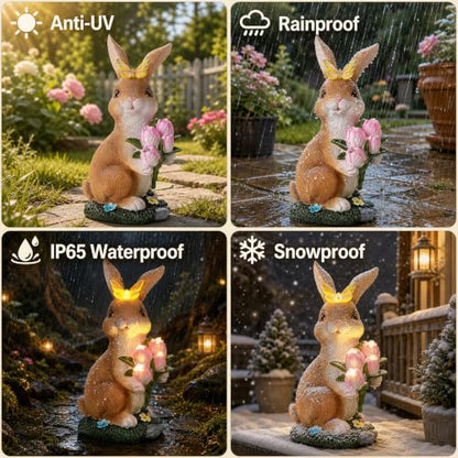 Solar Garden Rabbit Statue Outdoor Decor
