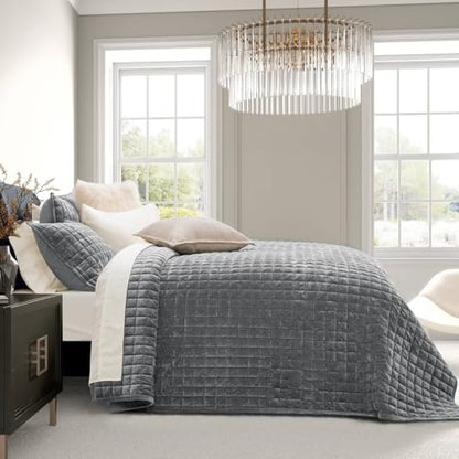 Channel Box Stitch Velvet Quilt Set