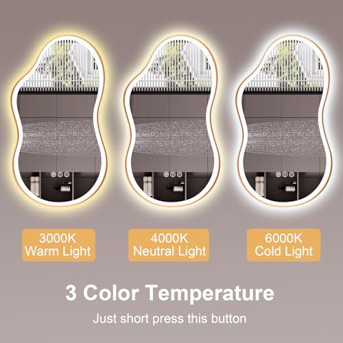 20''x36'' Irregular LED Bathroom Mirror with Lights & Gold Frame