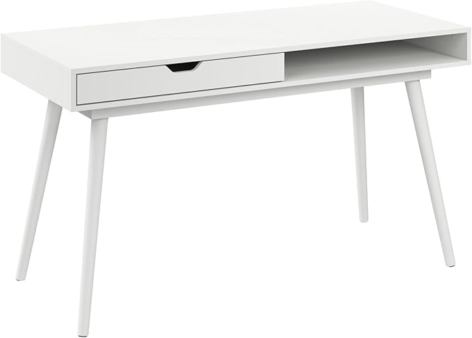 Bush Furniture Nora 54W Writing Desk in Pure White | Computer Table for Home Office Workspace or Entryway
