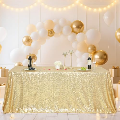Sequin Tablecloth 60x102 Inch Light Gold for Wedding Party