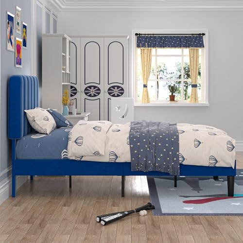 Twin Size Bed Frame with Upholstered Headboard