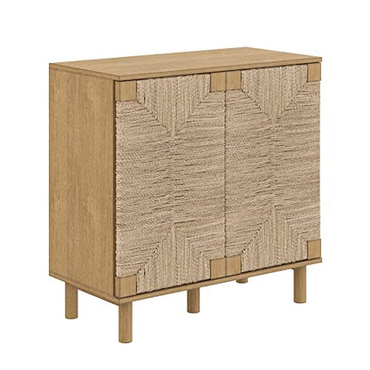 Beacon Accent Natural Sideboard Storage Cabinet TV Stand in Light Wood with Adjustable Interior Shelf and Seagrass Doors
