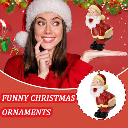 10 Pcs Christmas Hanging Ornaments Acrylic Cute Santa Claus and Gingerbread Man Holding Cane Design 2D Hanging Ornament Funny Christmas Ornaments for Xmas Tree Decoration