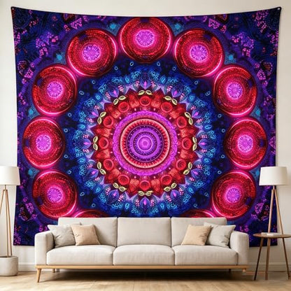 Blacklight Mandala Tapestry for Bedroom