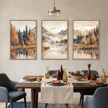 Large Neutral Mountain Framed Canvas Wall Art
