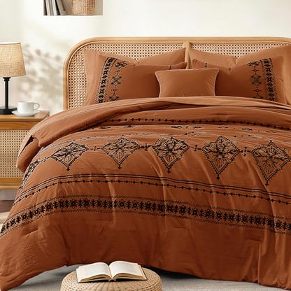 Full Size Comforter Set Embroidery Floral 7 Pieces Bed in a Bag