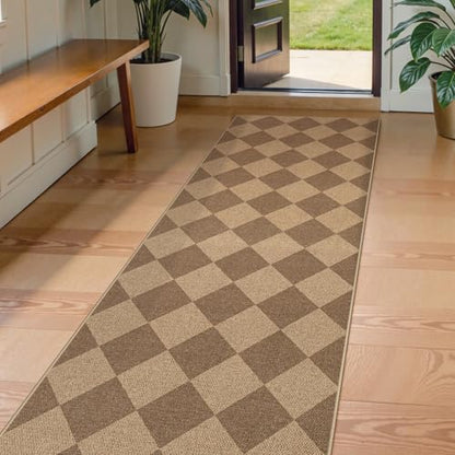 Checkered Easy Jute Kitchen Runner Rug