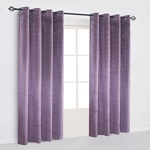 Super Soft Luxury Velvet Set of 2 Lavender Flannel Blackout Curtains Panel Drapes Grommet 52Wx72L inch Purplish Pink