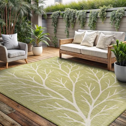 Washable Indoor Outdoor Rug 9x12 Modern Area Rugs Branch Pattern Non Shedding Waterproof Easy Clean Patio Deck Porch Living Room Bedroom Garden RV (108 Sq Ft)
