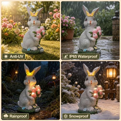 Solar Garden Rabbit Statue Outdoor Decor