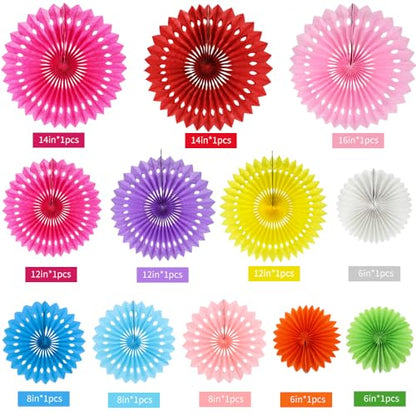 Honeycomb Round Paper Fans Rainbow Hanging Party Decoration (12 Count)