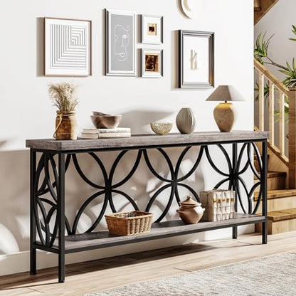 Sofa Table 70.9 Inch Industrial Behind Couch Table with Storage Shelves
