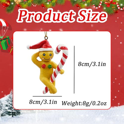 10 Pcs Christmas Hanging Ornaments Acrylic Cute Santa Claus and Gingerbread Man Holding Cane Design 2D Hanging Ornament Funny Christmas Ornaments for Xmas Tree Decoration