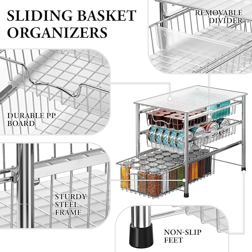 Stackable 3 Tier Sliding Basket Organizer Drawer
