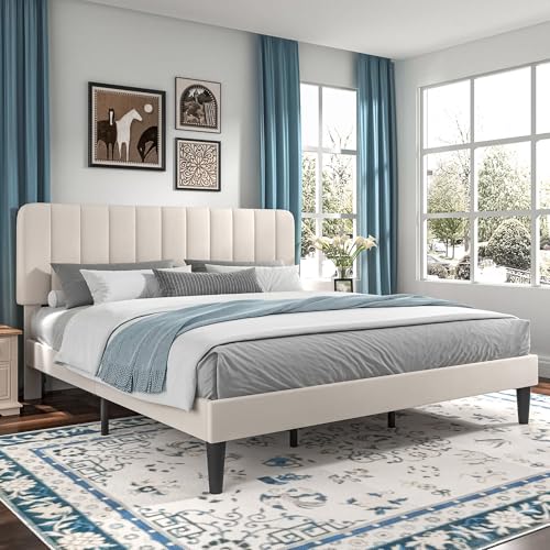 King Size Bed Frame with Upholstered Headboard