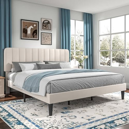 King Size Bed Frame with Upholstered Headboard