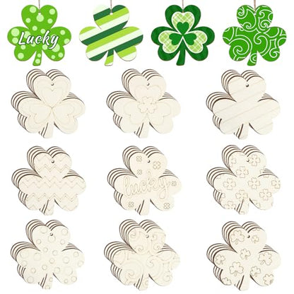 36PCS Wooden Shamrock Ornaments to Paint St. Patrick's Day Decorations (36 Count)