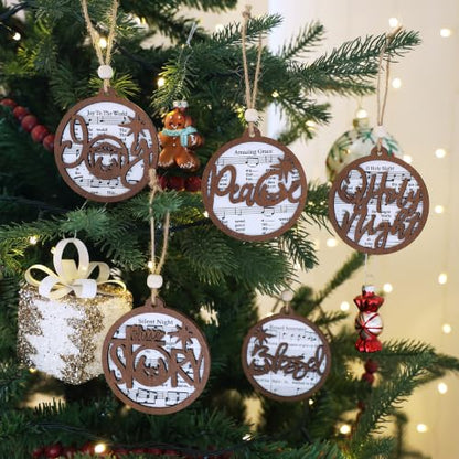 18 Pieces Wooden Sheet Music Nativity Christmas Ornaments Set (18 Count)