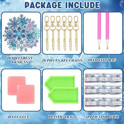 20 Pcs Snowflake Diamond Painting Keychain Kits (20 Count)